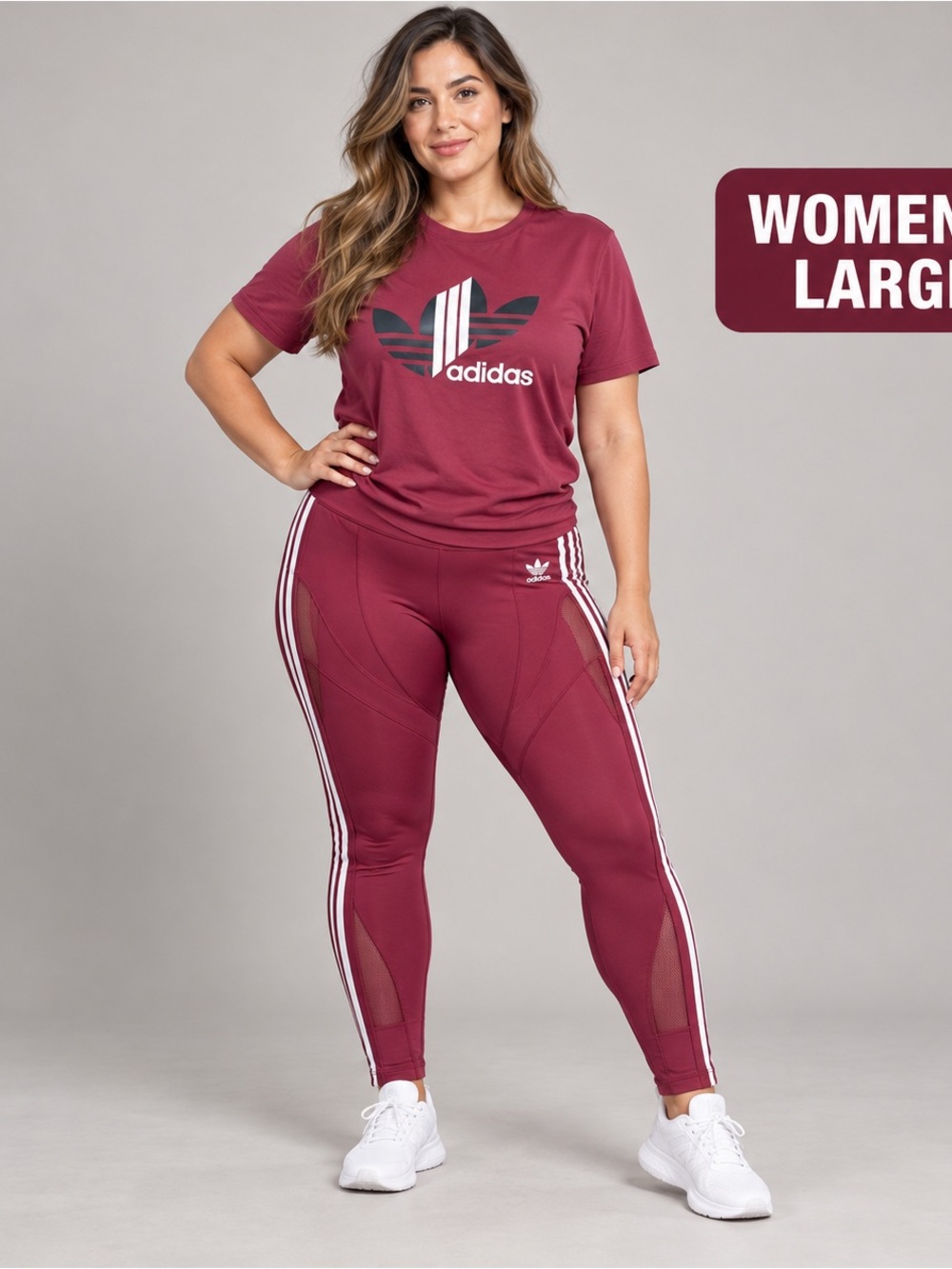 adidas Women’s large Maroon High-Rise Leggings with shirt outfit